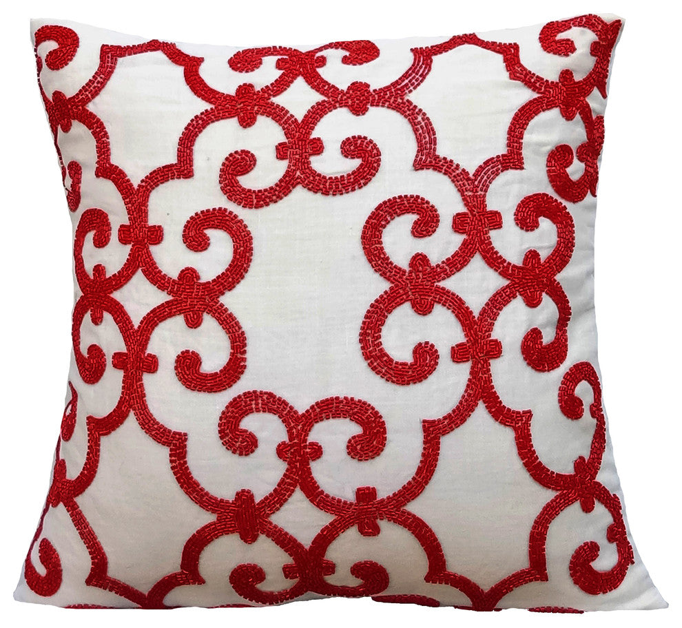 Red Decorative Euro shams 26"x26" Cotton, Red Encrusted