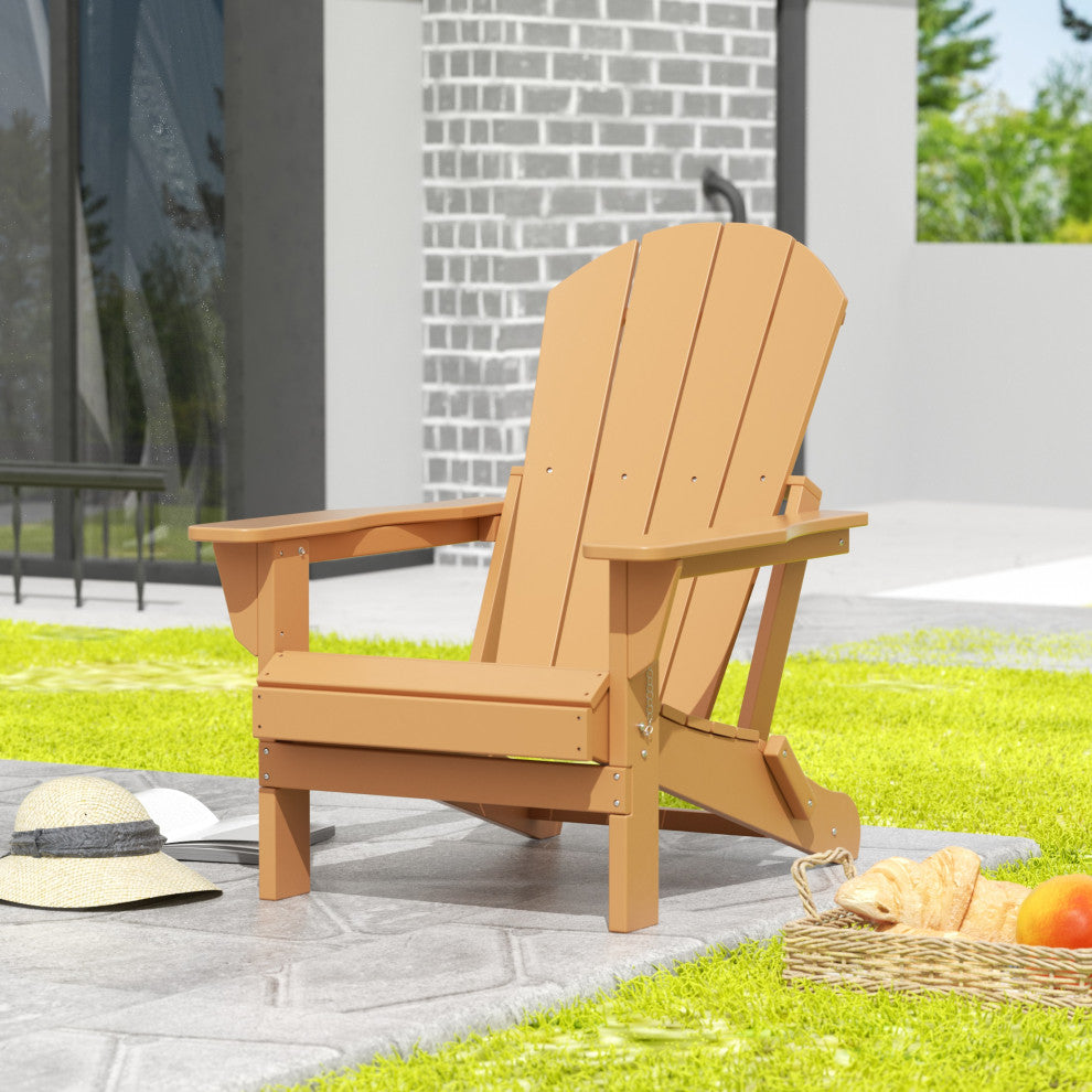HDPE Outdoor Patio Folding Poly Adirondack Chair, Teak
