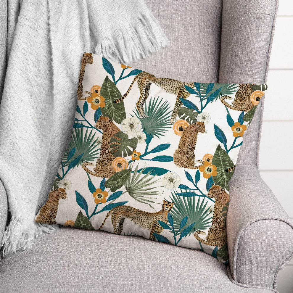 Tropical Cheetah White 18x18 Spun Poly Pillow