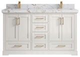 Boston 60" Double Bathroom Vanity in Alabaster 2" Viola Gold