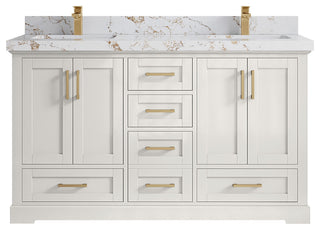 Boston 60" Double Bathroom Vanity in Alabaster 2" Viola Gold