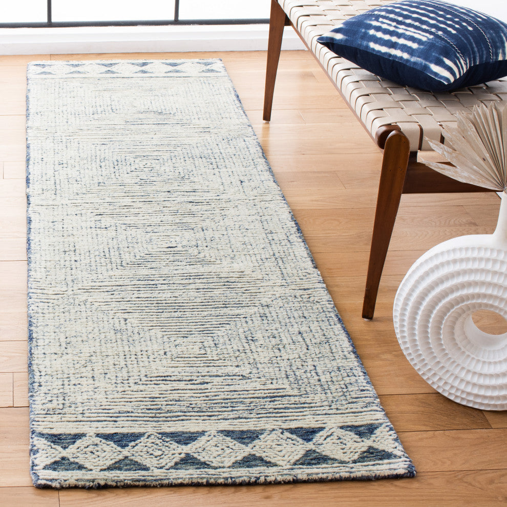 Safavieh Couture Abstract Collection, ABT349 Rug, Ivory/Navy, 2'3"x12'