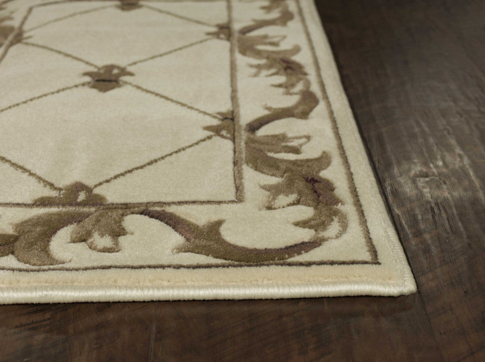 HomeRoots 8'x11' Ivory Machine Woven Hand Carved Fleur De Lis Indoor Area Rug