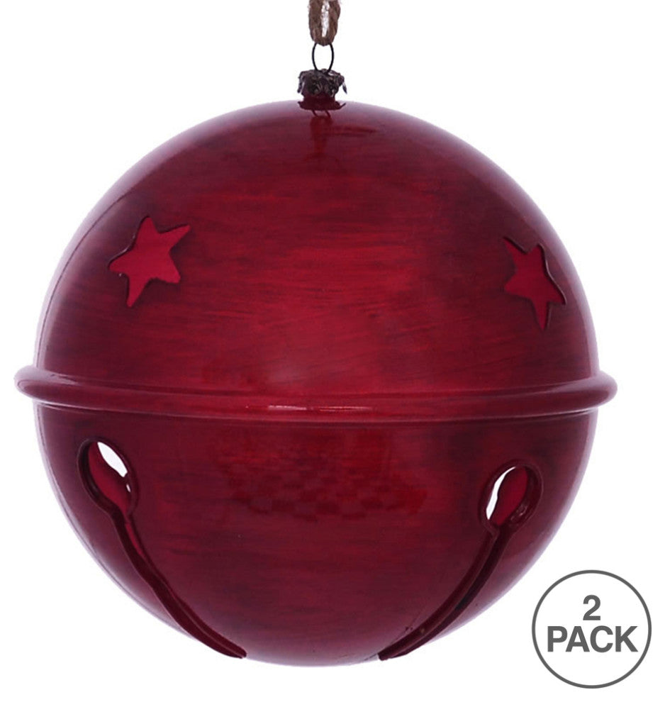 Vickerman Mc198303 6" Red Wood Grain Bell Christmas Ornament, Pack of 2