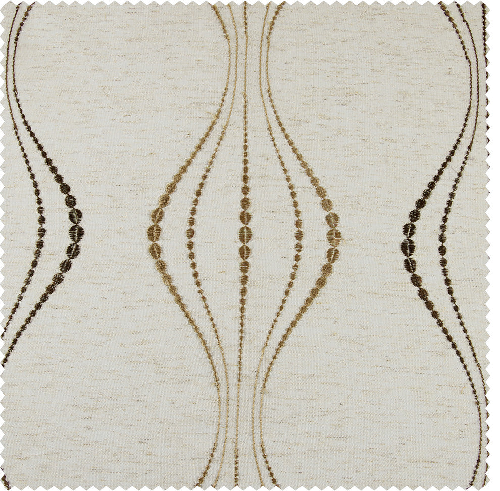 Suez Bronze Embroidered FauxLinen Sheer Curtain Single Panel, 50"x96"