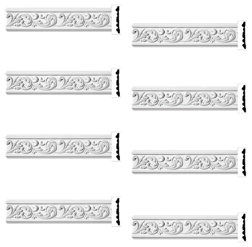 Ornate Crown Molding White Urethane Design 8 Pieces Totaling 768" Long