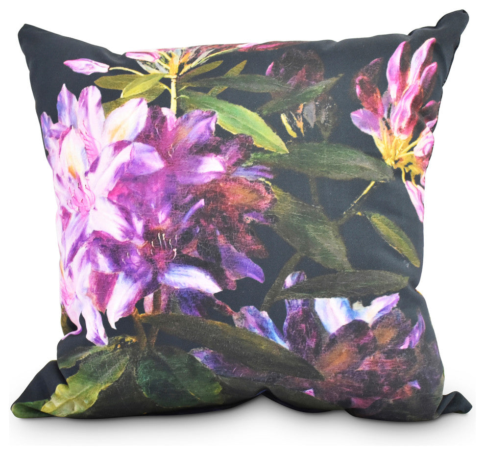 Floral Dream Black Floral Print Decorative Outdoor Throw Pillow, 20"