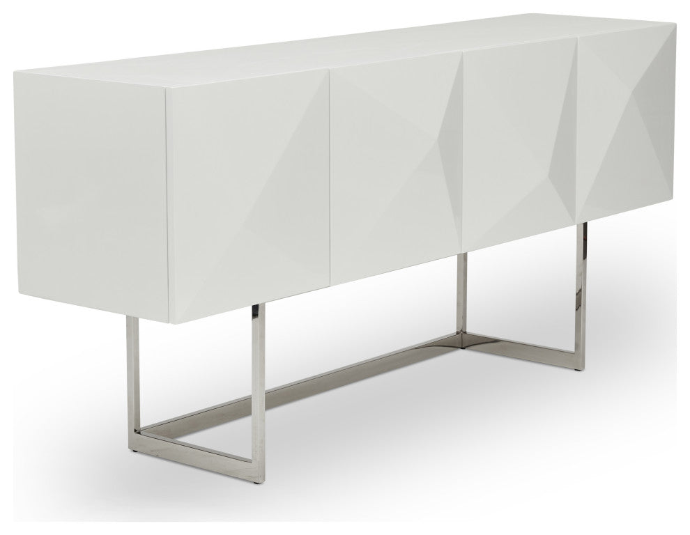 Cube Sideboard, High Gloss White, Stainless Steel