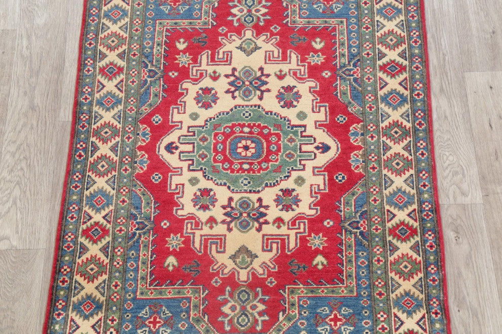 Kazak Oriental Traditional Carpet Pakistani Bordered Area Rug, Beige, 4'8"x3'4