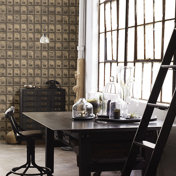 Vintage Po Box Wallpaper, Brass, Sample