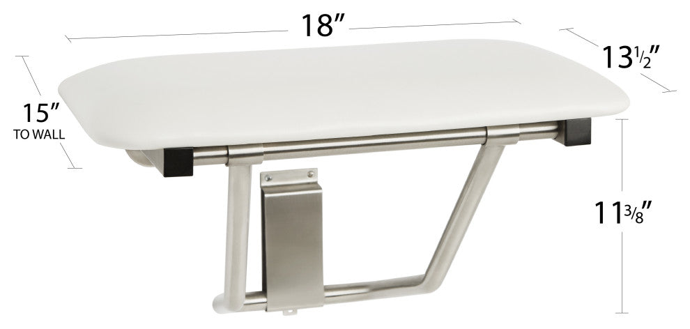 Padded Folding Wall Mount Shower Seat Bench, White, 18