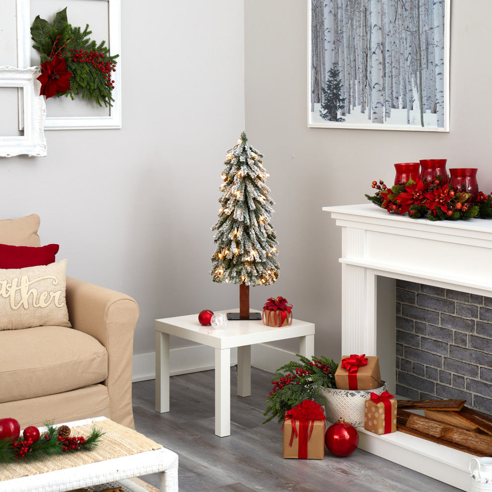 Nearly Natural 3ï¿½Flocked Grand Alpine Artificial Christmas Tree/ 50 Clear Lights