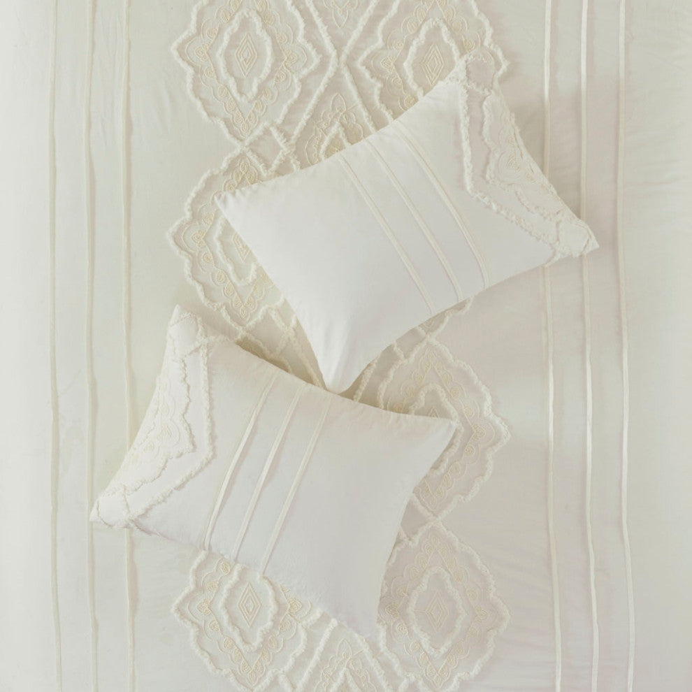 Madison Park Margot Geo Chenille 3-Piece Comforter/Duvet Cover Mini Set, Ivory
