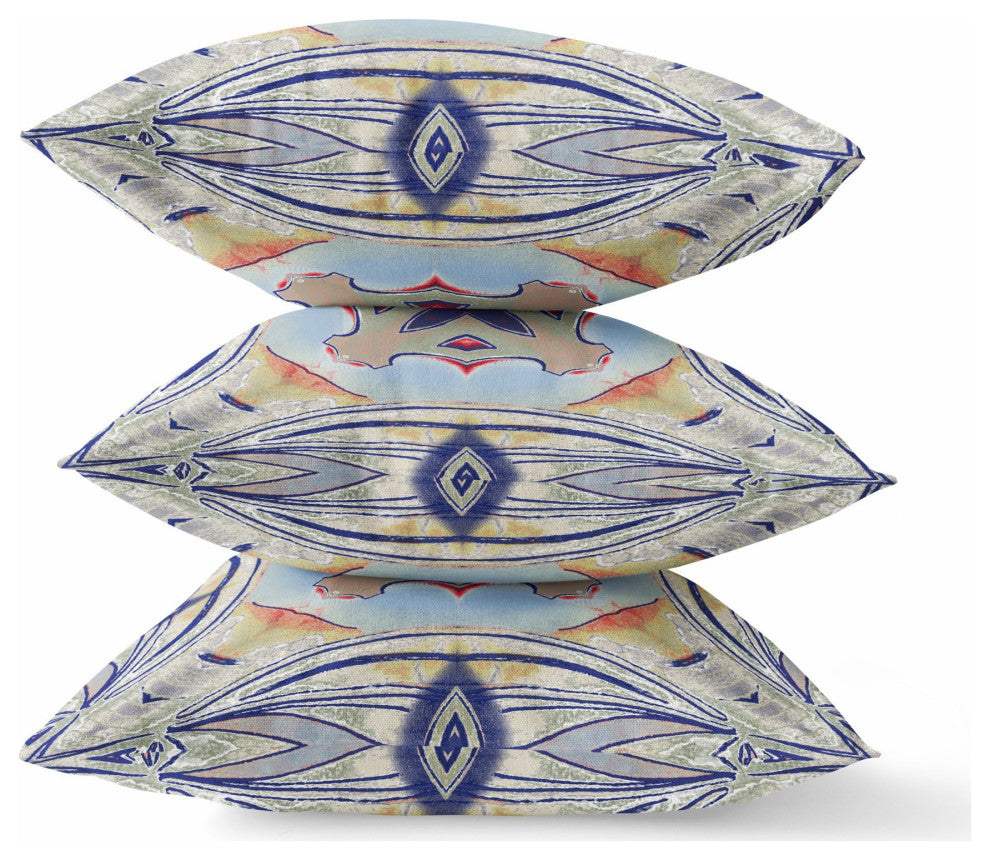 20" Navy Sage Geo Tribal Suede Throw Pillow