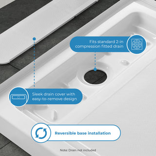 Ove Decors Erika Shower Base Rectangle, White, 60 in.x 32 in., Side Drain