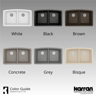 Karran Undermount Quartz 32" 50/50 Double Bowl Kitchen Sink Kit, Concrete