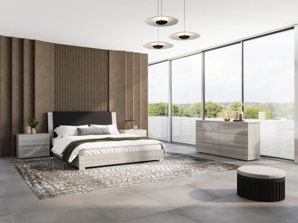 Ayla Nightstand, Light Gray Oak High Gloss