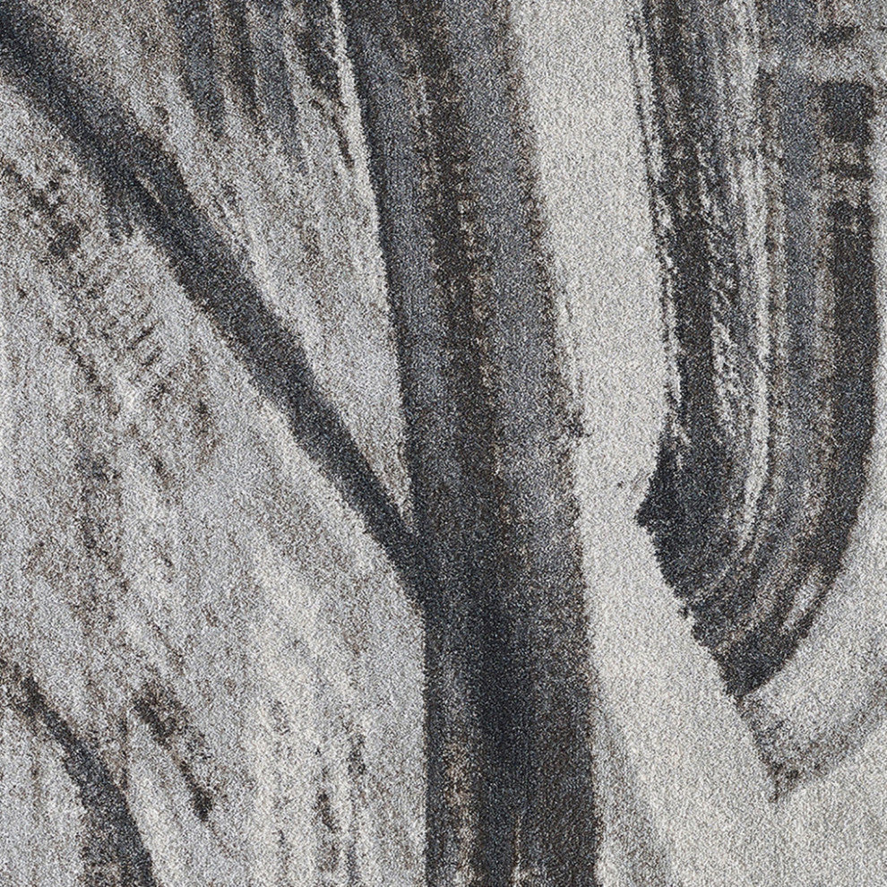 8"x11" Gray Ivory Abstract Strokes Modern Area Rug