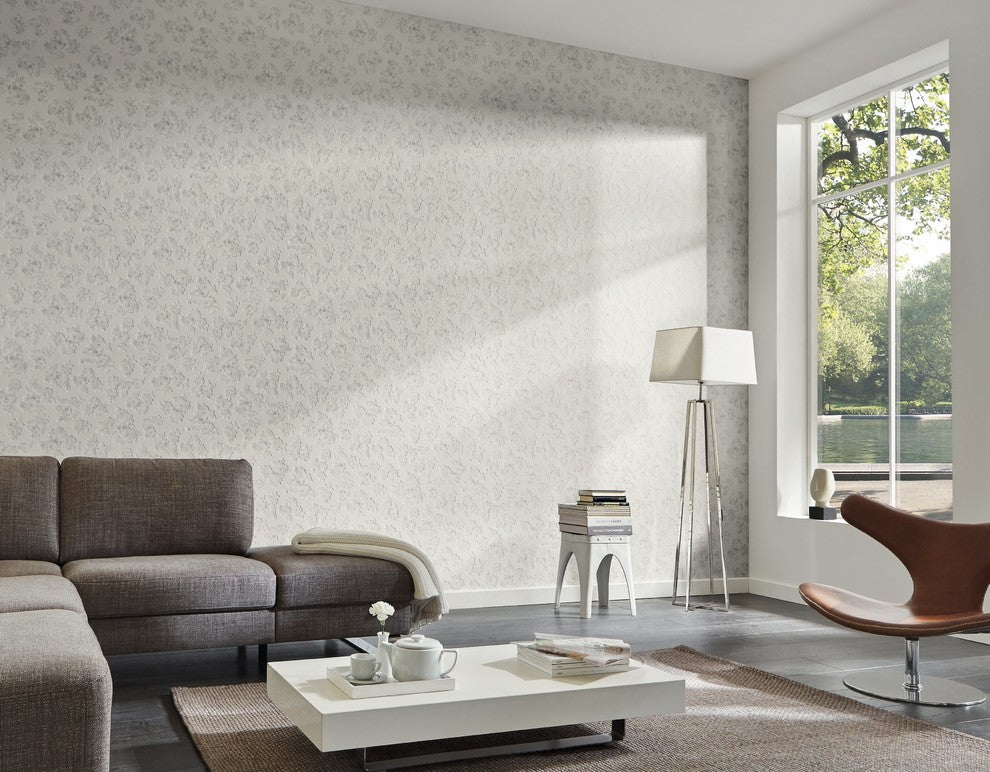 Metropolis 2, Urban Graphic Stripes Floral Plain Light White Wallpaper Roll