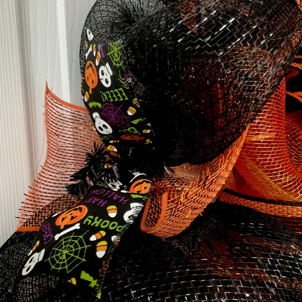 Happy Halloween Gothic Cat Handmade Deco Mesh Wreath