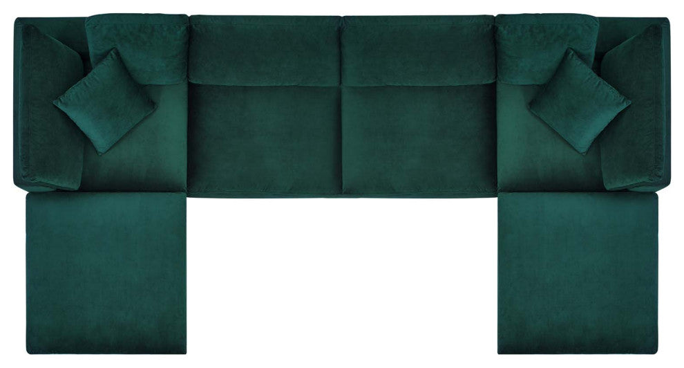 Commix Down Filled Overstuffed Performance Velvet 6-Piece Sectional Sofa Green