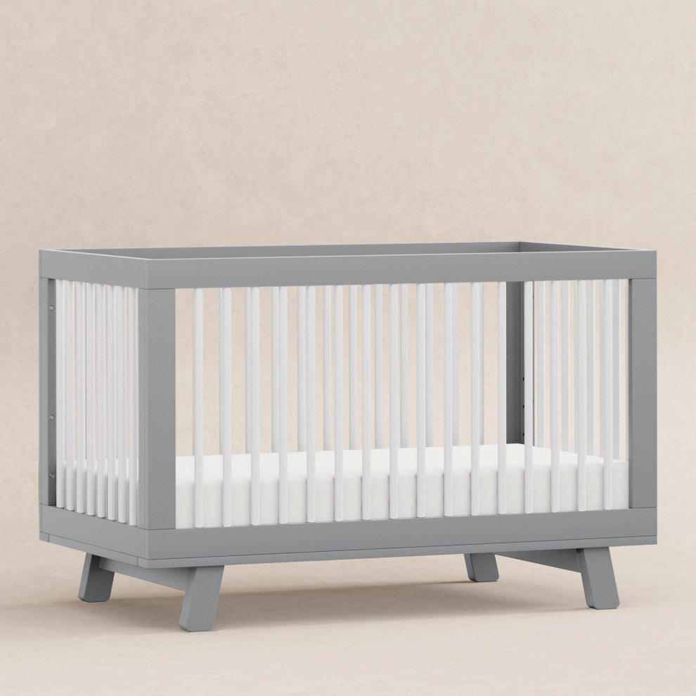 Hudson 3-in-1 Convertible Crib With Toddler Bed Conversion Kit, Grey White
