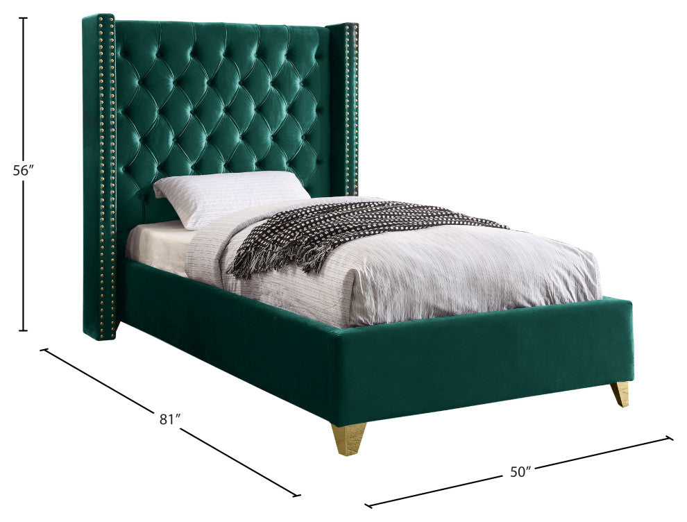 Barolo Velvet Upholstered Bed, Green, Twin