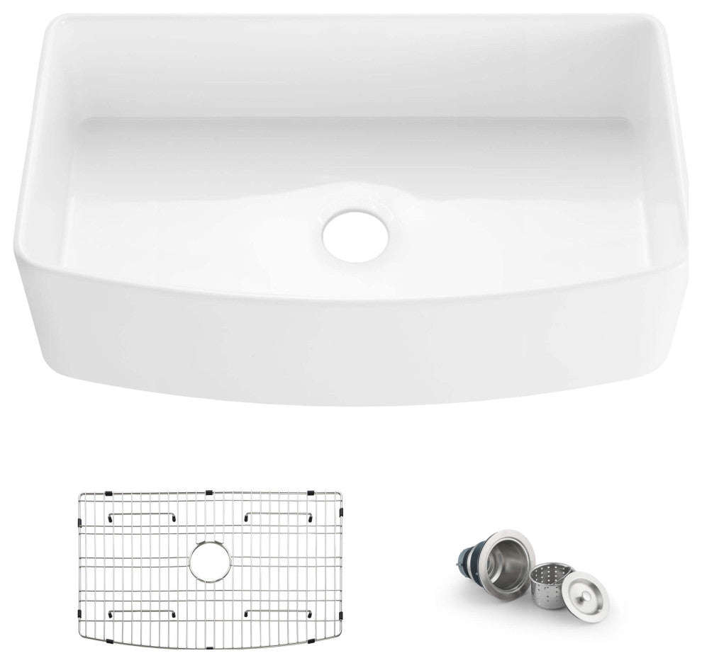 Pure 36" Curved Apron Front Farmhouse Kitchen Fireclay Sink