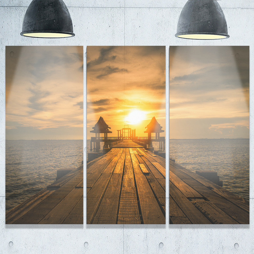 "Huge Wooden Bridge to Illuminated Sky" Metal Wall Art, 3 Panels, 36"x28"