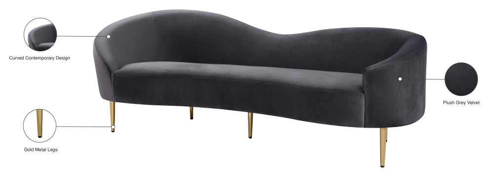 Ritz Velvet Upholstered Sofa, Grey