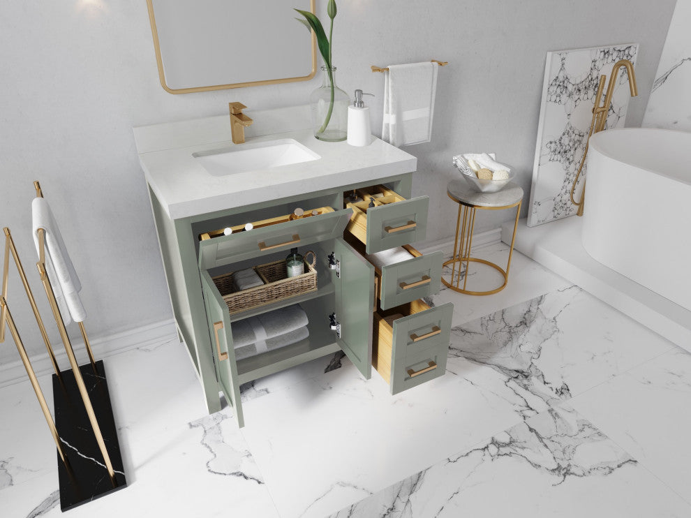 Cambridge 36" Left Offset Bath Vanity in Evergreen 2" White Quartz