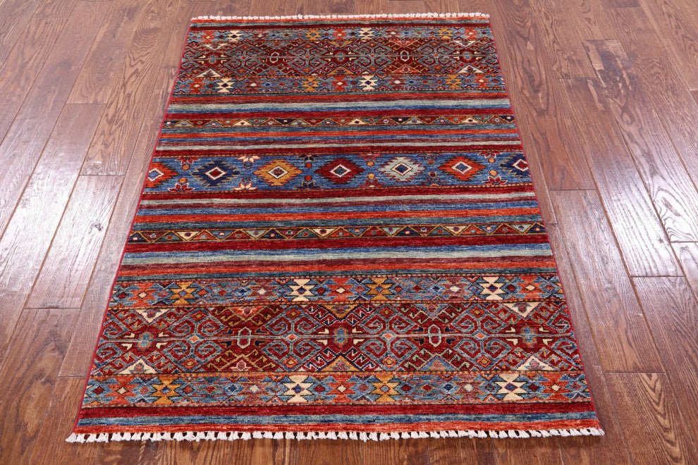 Handmade Super Kazak Khorjin Wool Rug 3' 5" X 4' 11" Q10826