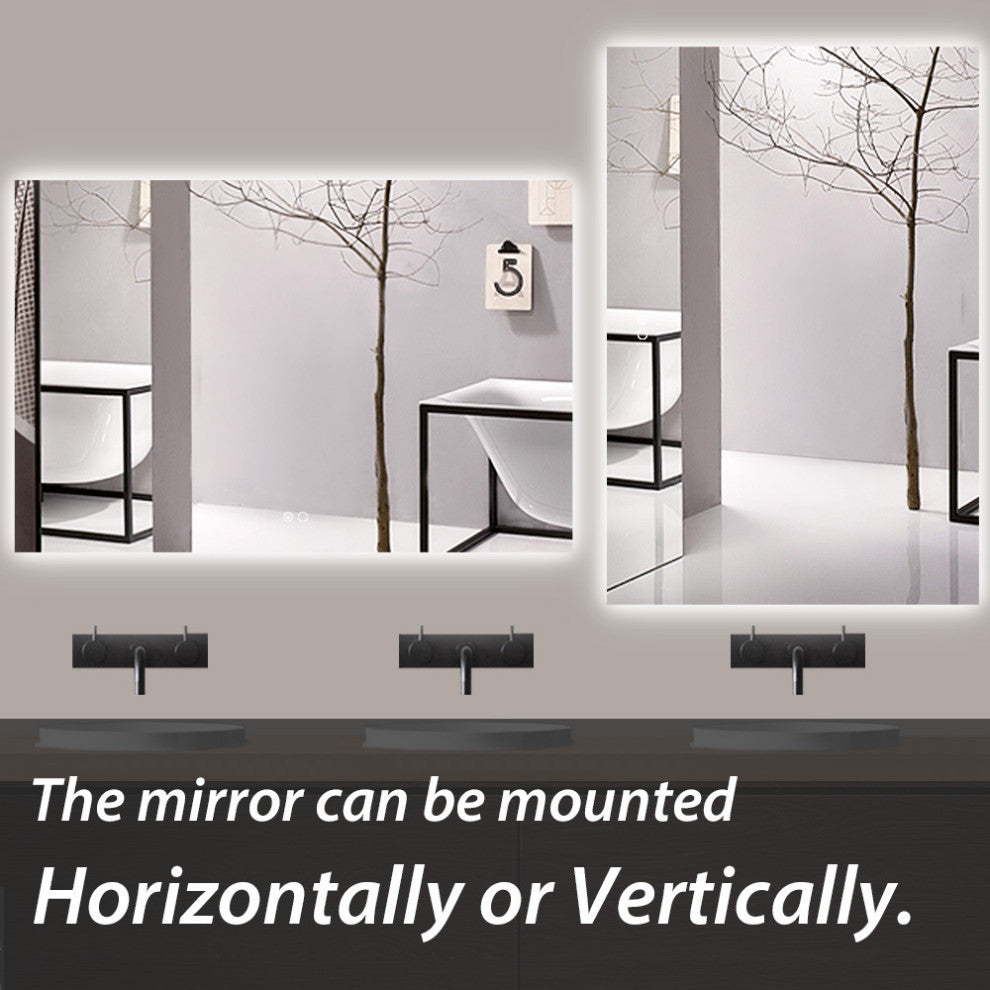 Backlit 3-Color LED Mirror for Bathroom, Anti-Fog Dimmable, 48x30