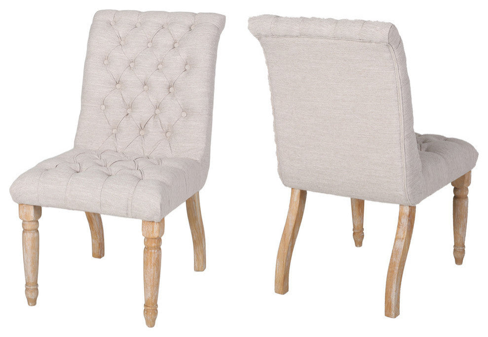 Terrance Tufted Fabric Dining Chair, Set of 2, Beige, Natural