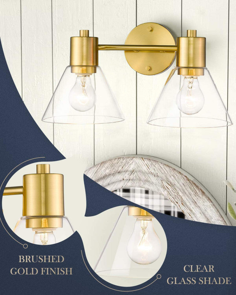 2 Light Modern Wall Lights Bathroom Vanity Wall Light Fixture With Glass Shade