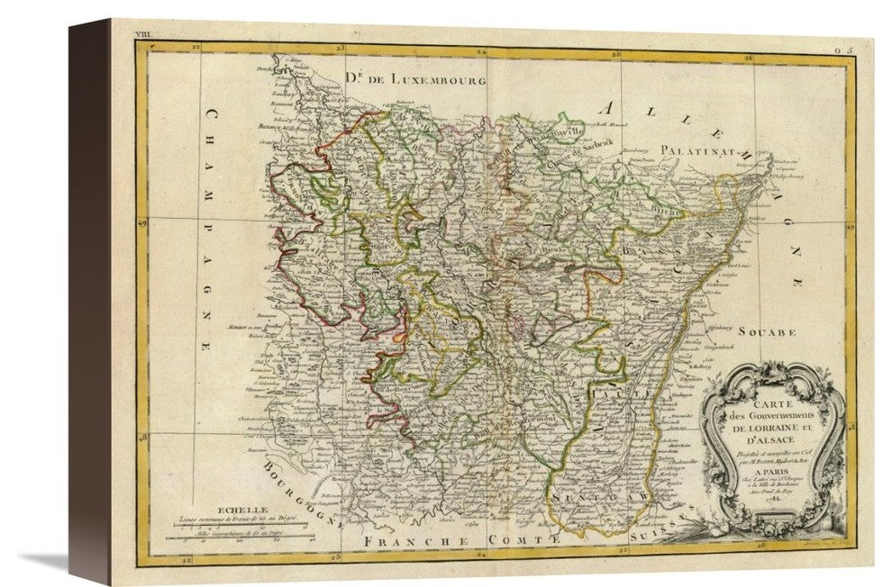 "Lorraine, Alsace, 1786" Stretched Canvas Giclee by Rigobert Bonne, 16"x12"