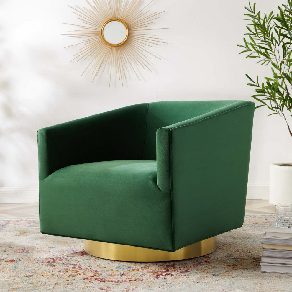 Armchair Accent Swivel Chair, Velvet, Gold Green, Modern, Lounge Hospitality