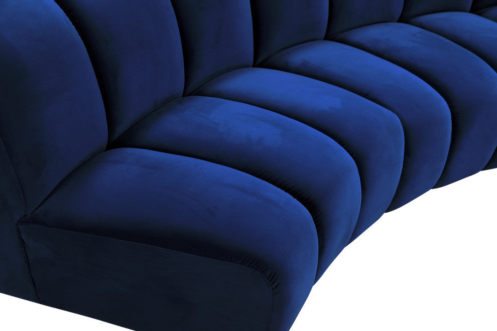 Infinity Channel Tufted Velvet Modular Chair, Navy, 9 Piece