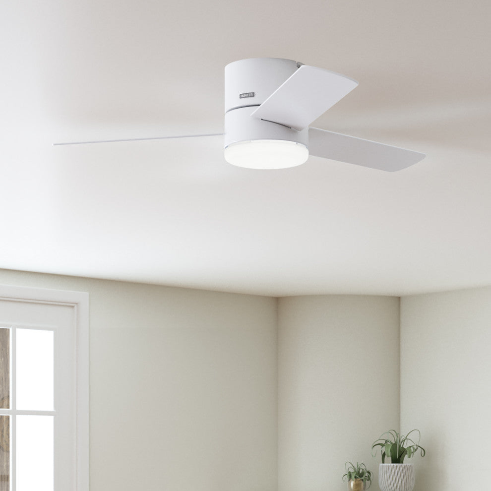 Hunter 52" Minimus Fresh White Low Profile Ceiling Fan With LED Light and Remote