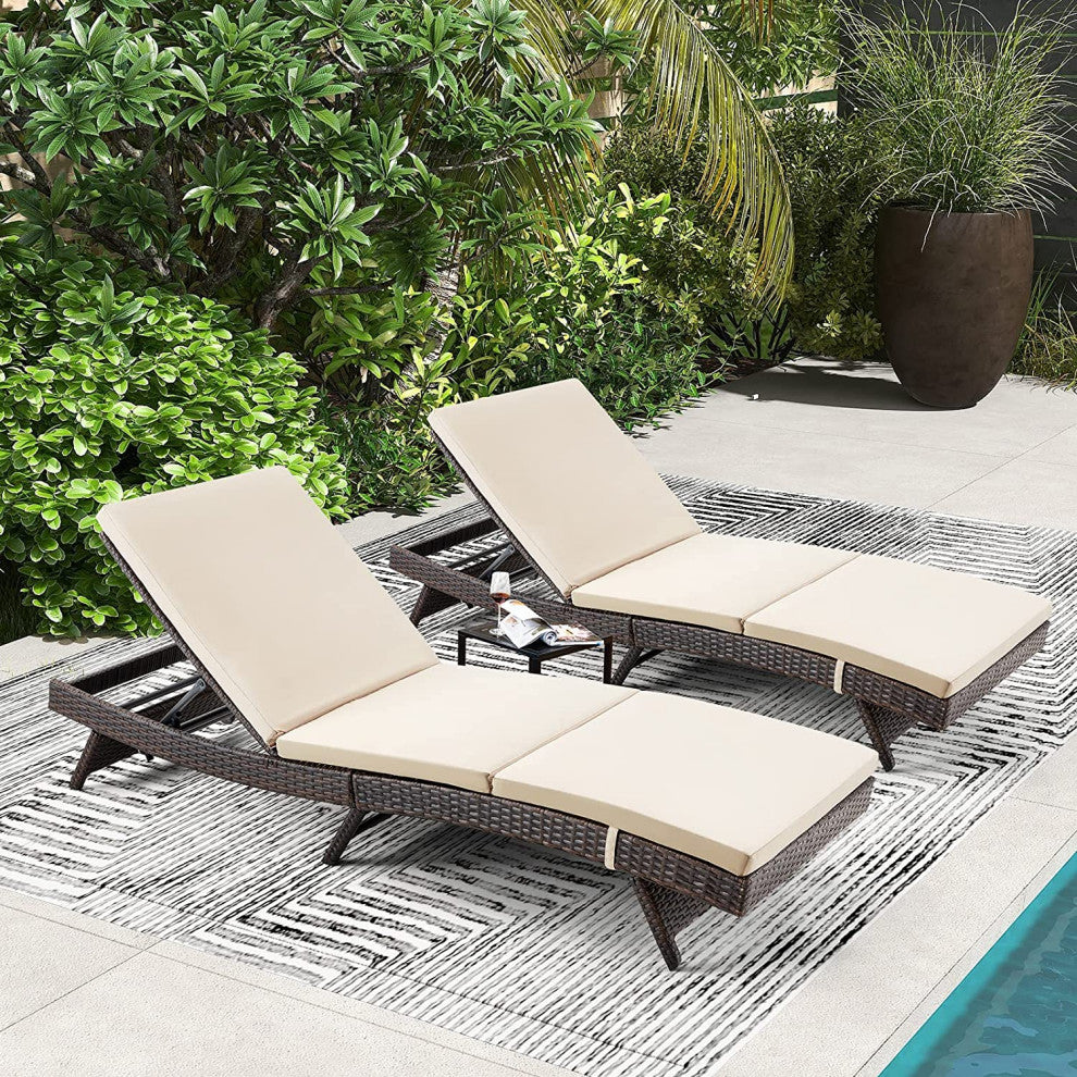 HOMREST Patio Lounge Chair Set of 2 with Adjustable Backrest, Khaki
