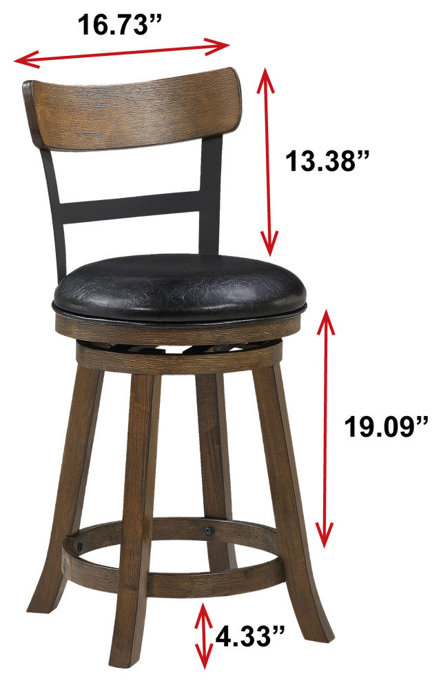Riverside Walnut High Back Wood and Metal Bar Stool, 36.5 in.