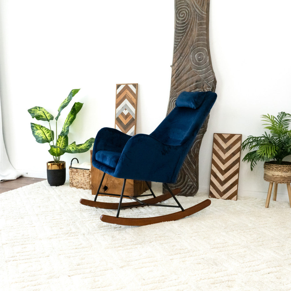 Rumi Mid-Century Modern Indoor Nursery Rocking Chair, Dark Blue