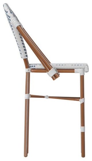 French Bistro 26" Counter Height Stackable Indoor/Outdoor Stool, White & Navy/Natural Frame