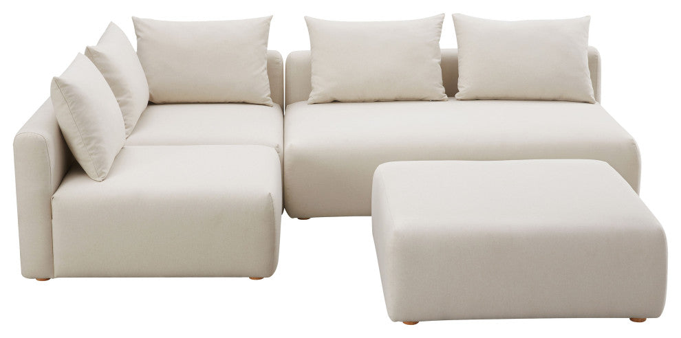 Hangover 4-Piece Modular Upholstered Chaise Sectional, Cream Linen