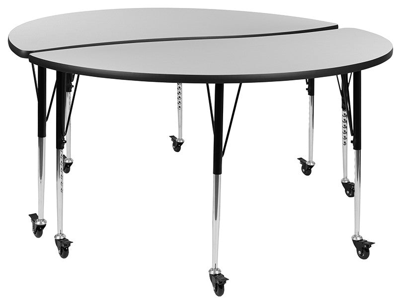 2 Piece Mobile 60" Circle Wave Kids Adjustable Activity Table Set, Gray
