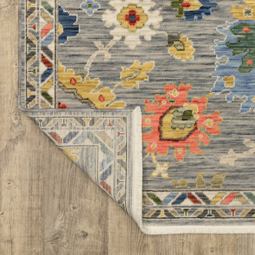 Leoness Vintage Traditional Gray/ Multi Area Rug, 6'7" x 9'6"