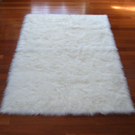 Snowy White Polar Bear Rectangle, White Sheepskin Faux Fur Rug, 40"x55"