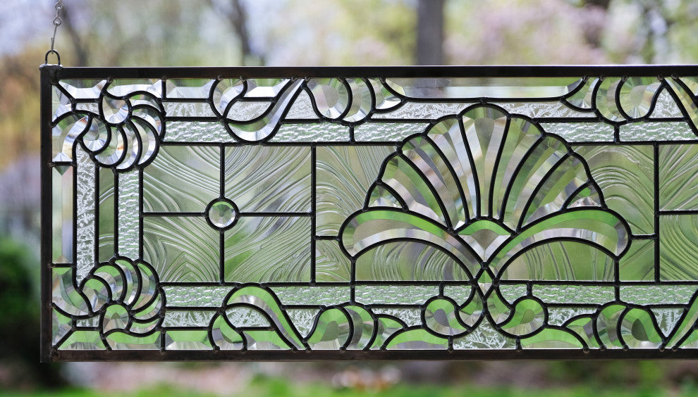 36" x 12" Stunning Handcrafted All Clear Stained Glass Beveled Window panel