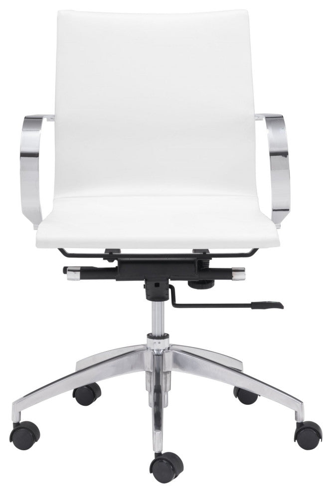 Computer Chair, Faux Vinyl Leather, Steel, White, Silver, Home Business Office