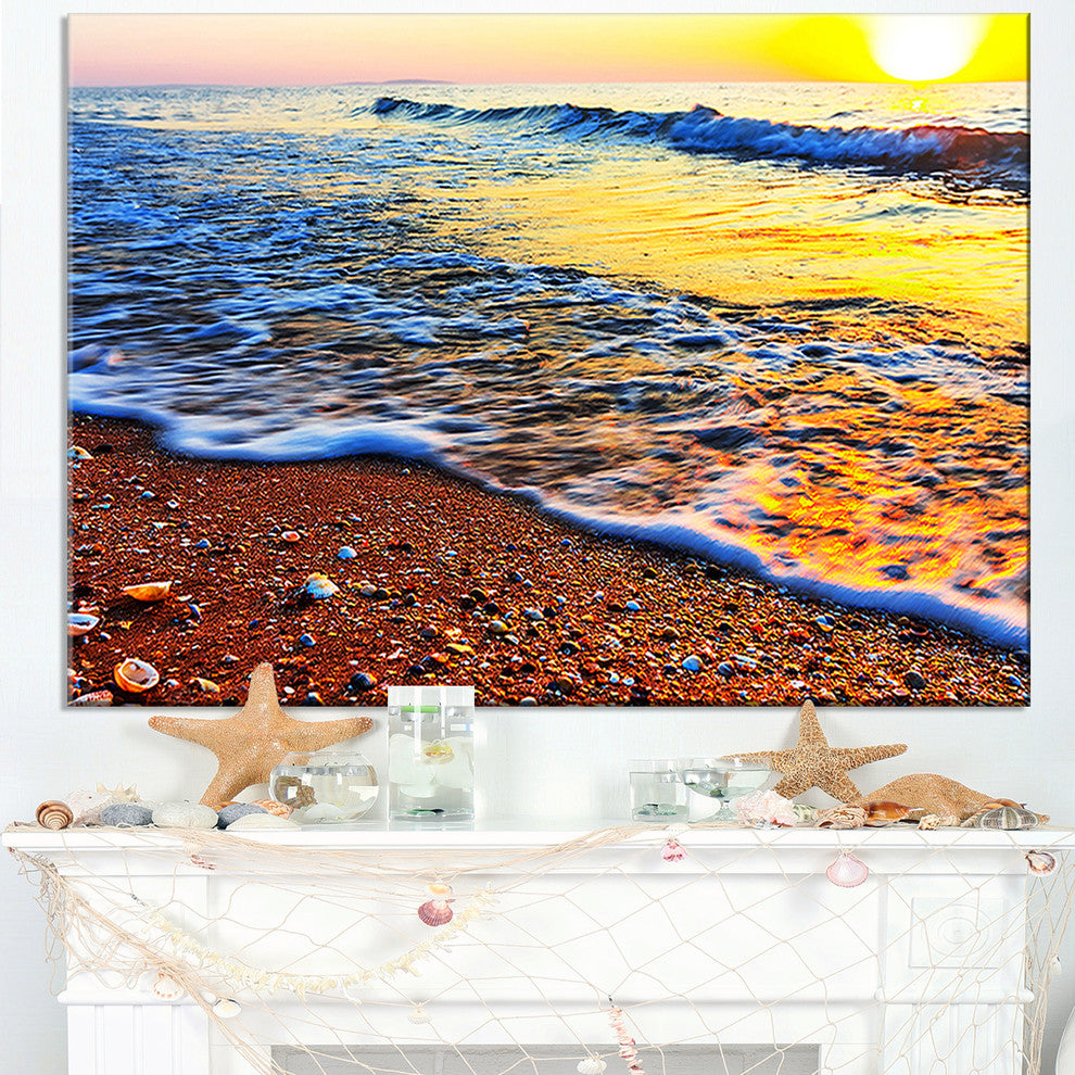 "Sunset Reflecting in Blue Waves" Seashore Canvas Print, 32"x16"